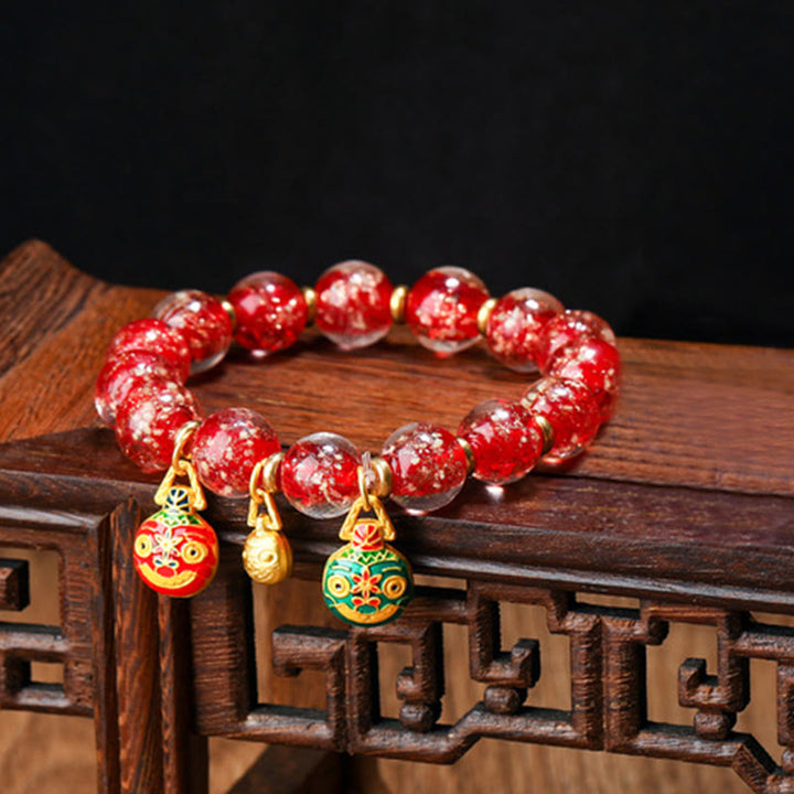 Buddha Stones Gold Swallowing Beast Family Charm Luminous Fluorescent Liuli Glass Bead Success Bracelet - Red - Gold Swallowing Beast Family - 12mm - image 11