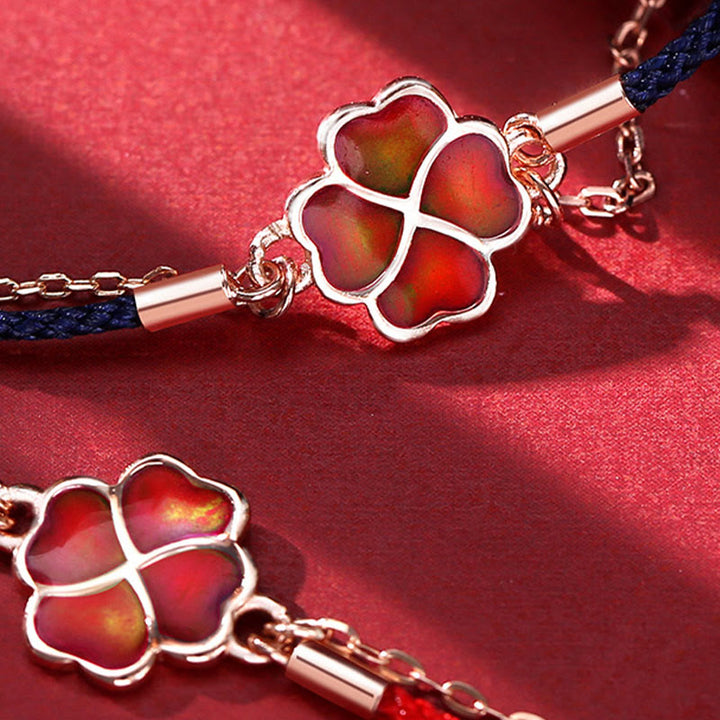 Buddha Stones 925 Sterling Silver Color-changing Four Leaf Clover Luck Protection Red String Bracelet - image 9