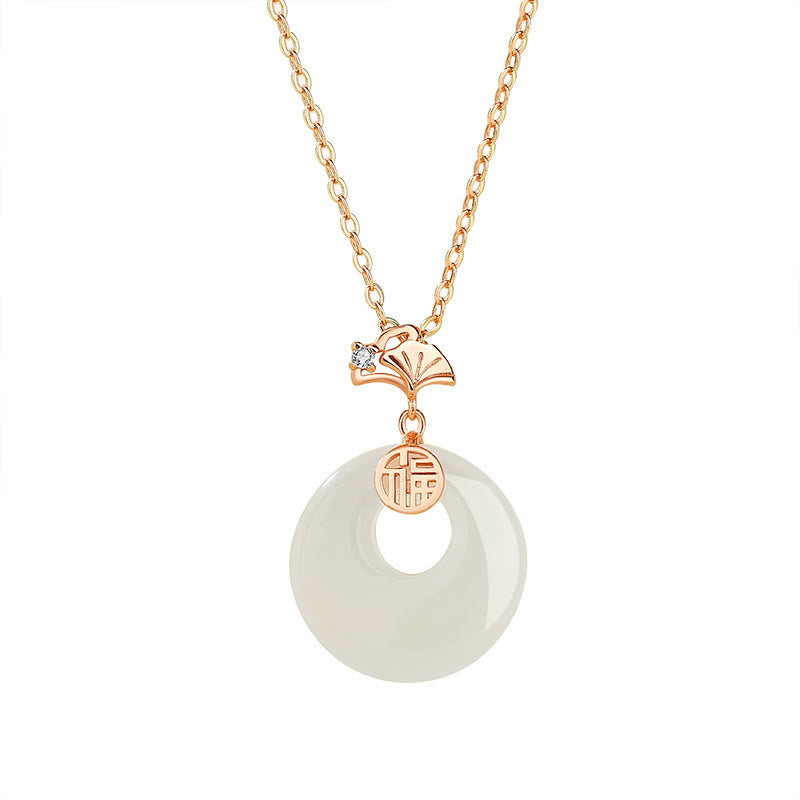 Buddha Stones 925 Sterling Silver Ginkgo Leaf Butterfly Rose Chalcedony Hetian Jade Peace Buckle Fu Character Harmony Necklace Pendant - image 5