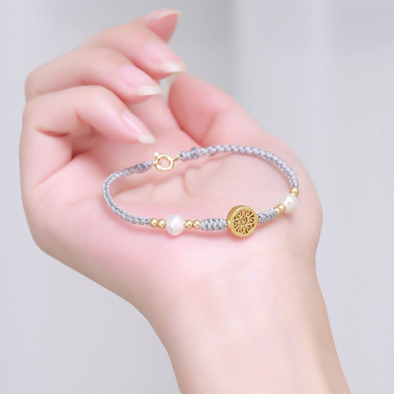 Buddha Stones Copper Coin Fortune Tree Pearl Luck Blue Rope Braided Bracelet - image 26