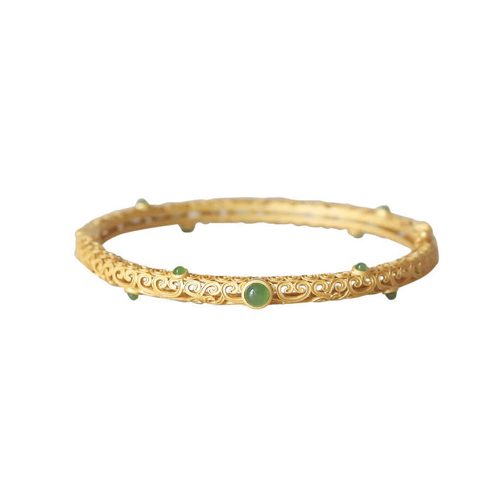 Buddha Stones Cyan Jade Copper Auspicious Clouds Calm Healing Bracelet Bangle - image 14
