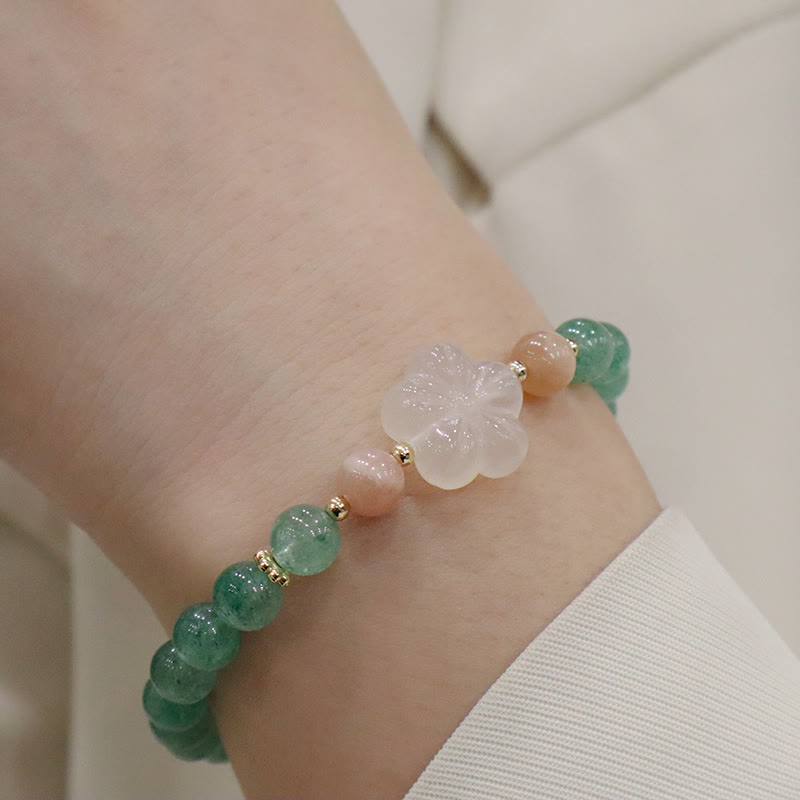 Buddha Stones Natural Green Strawberry Quartz Chalcedony Flower Gratitude Bracelet - Green Strawberry Quartz Chalcedony Flower - image 5