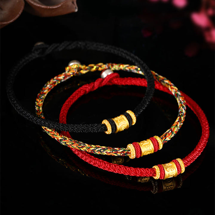 Buddha Stones Tibet 999 Gold Om Mani Padme Hum Engraved Protection Lucky Bead Bracelet - image 2