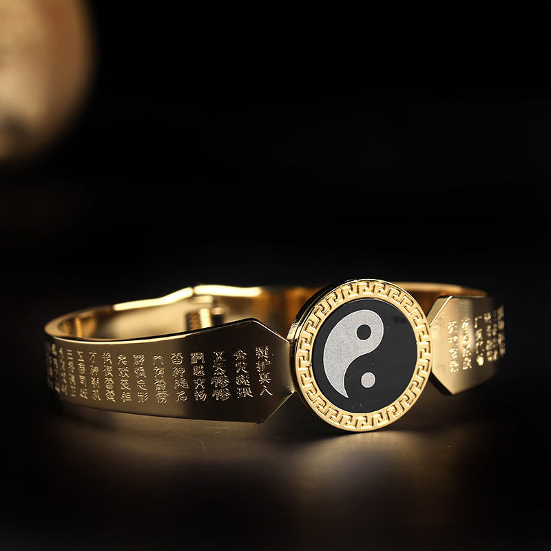 Buddha Stones Yin Yang Lotus Om Mani Padme Hum Mantra Titanium Steel Harmony Bracelet Bangle - Yin Yang Mantra - 56mm - image 0