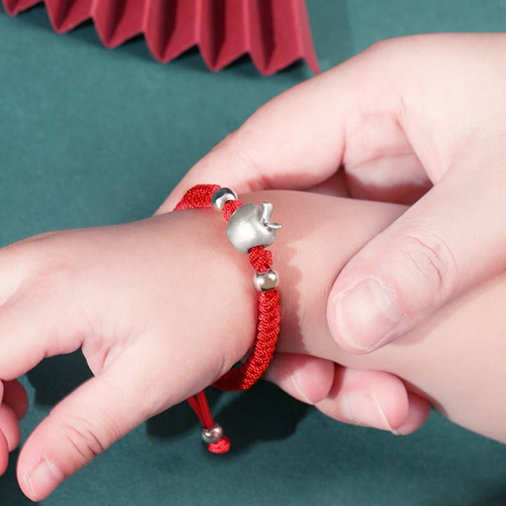 Buddha Stones 999 Sterling Silver Apple Red Multicolored Rope Luck Protection Handcrafted Kids Bracelet - image 9