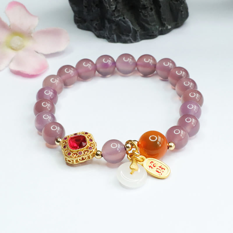 Buddha Stones Natural Purple Chalcedony Candy Agate Peace Buckle Harmony Lucky Fortune Charm Bracelet - image 4