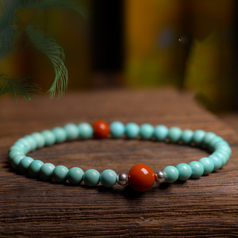 Buddha Stones Turquoise Red Agate Bead Protection Bracelet - 3.8mm(Wrist Circumference 14-15cm) - image 0