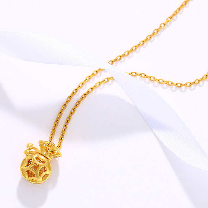 24K Gold Plated Fu Character Fortune Money Bag Necklace Pendant - image 2