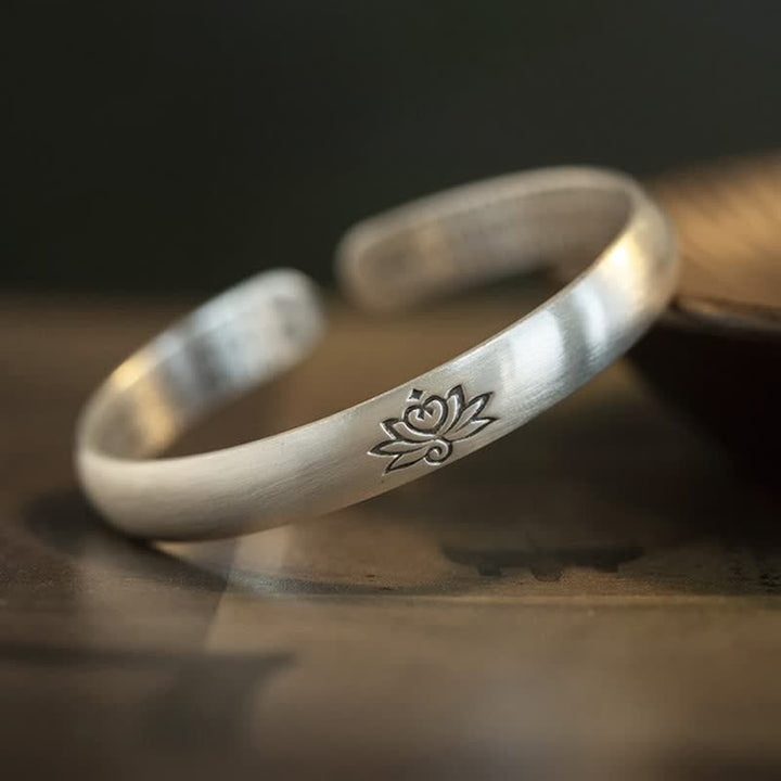 Buddha Stones Lotus Flower Heart Sutra White Copper Healing Luck Bracelet - Copper - image 0