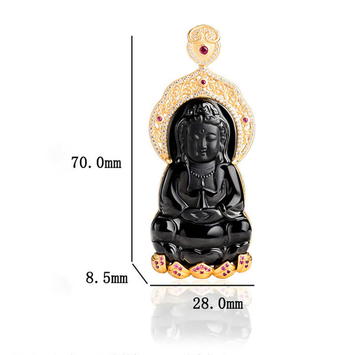 Buddha Stones 925 Sterling Silver Natural Black Jade Kwan Yin Avalokitesvara Wealth Necklace Pendant - image 9