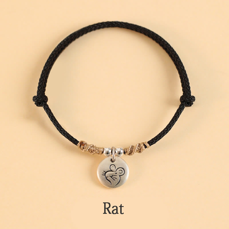 Buddha Stones Handmade 999 Sterling Silver Year of the Dragon Cute Chinese Zodiac Luck Braided Bracelet - Black Rope - Rat(Wrist Circumference 14-17cm) - image 25