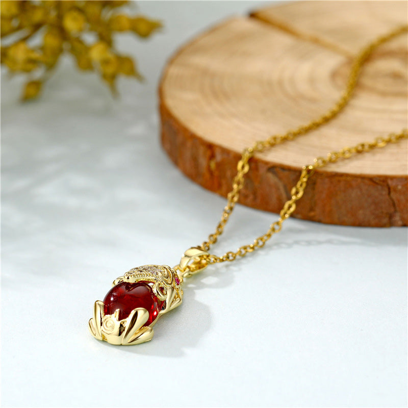 Buddha Stones Natural Garnet Pixiu Fortune Necklace - image 1