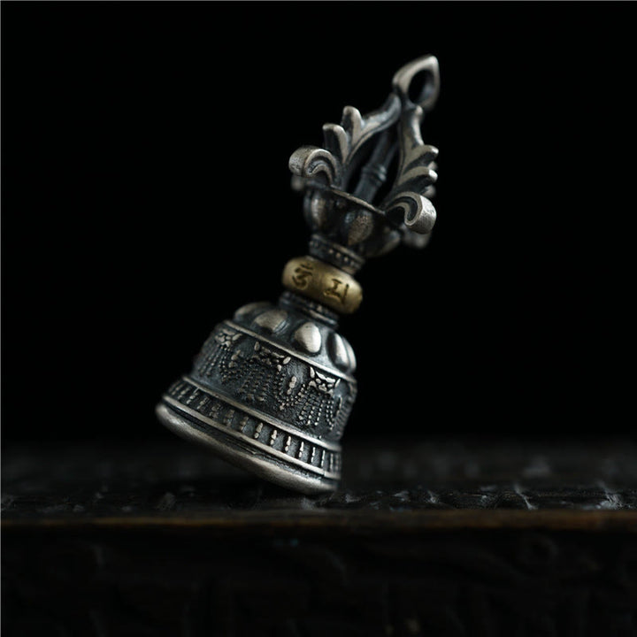 Buddha Stones Tibet 925 Sterling Silver Om Mani Padme Hum Dorje Bell Vajra Engraved Enlightenment Pendant Hanging Decoration - image 2
