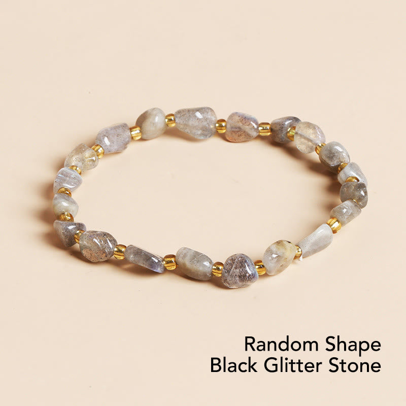 Buddha Stones Natural Irregular Shape Stone Crystal Meditation Balance Bracelet - Random Shape Black Glitter Stone - image 38