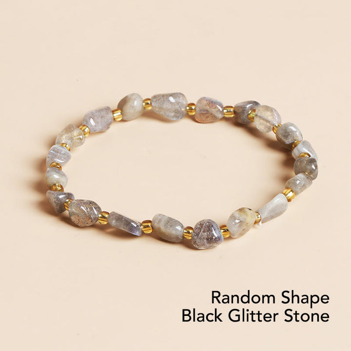 Buddha Stones Natural Irregular Shape Stone Crystal Meditation Balance Bracelet - Random Shape Black Glitter Stone - image 38