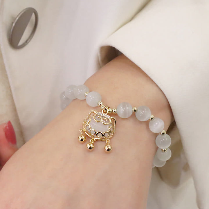 Buddha Stones Cat's Eye Lovely Cat Pattern Pearl Love Charm Bracelet - image 10