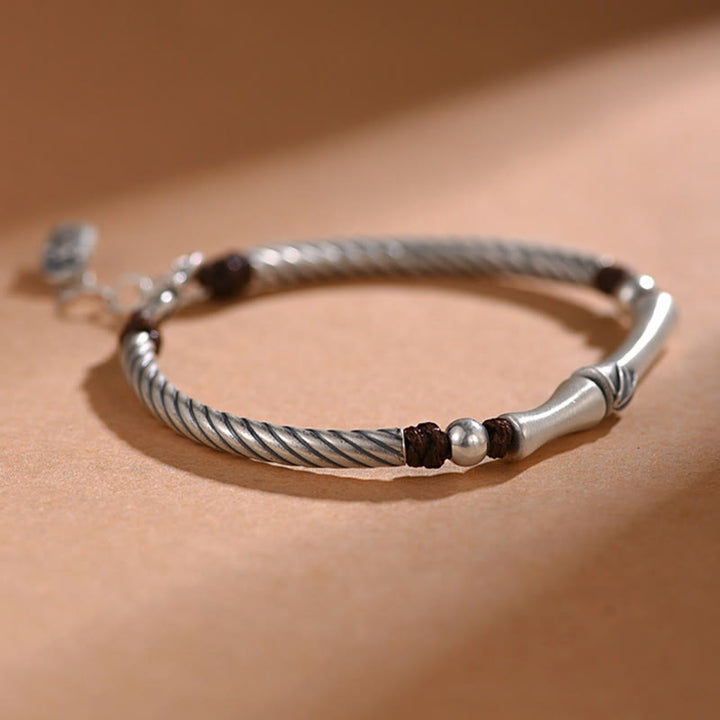 Buddha Stones 999 Sterling Silver Bamboo Pattern Cicada Luck Wealth Bracelet - image 10