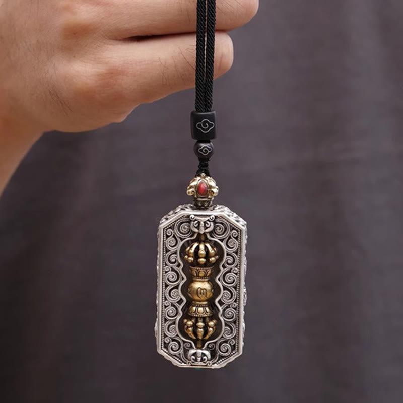 Buddha Stones Tibetan Om Mani Padme Hum Carved Dorje Vajra Rotatable Lotus Pattern Purity Rope Necklace Pendant - image 5