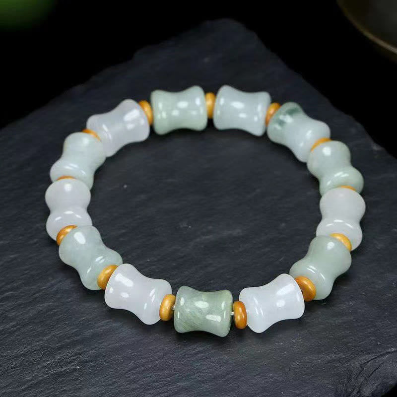 Buddha Stones Jade Coconut Shell Bamboo Pattern Abundance Luck Bracelet - Jade&Coconut Shell - image 0