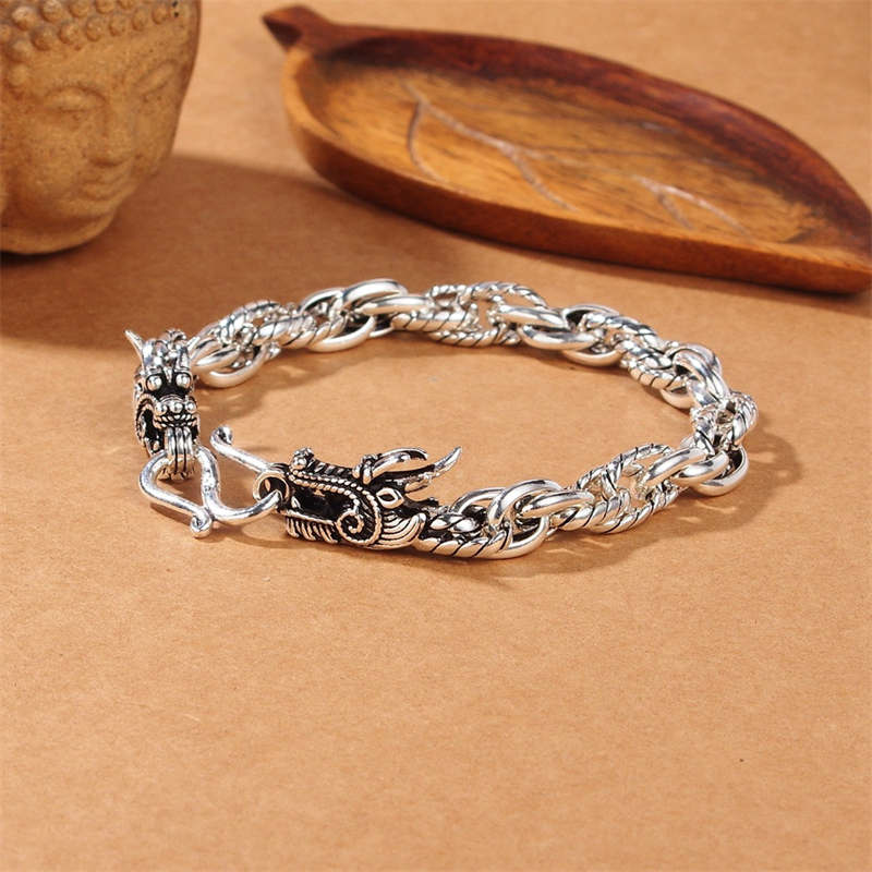 Buddha Stones 925 Sterling Silver Dragon Luck Protection Bracelet - image 1