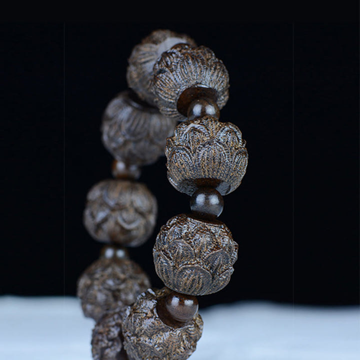 Buddha Stones Ebony Wood Eighteen Arhats Lotus Dragon Engraved Balance Bracelet - image 9