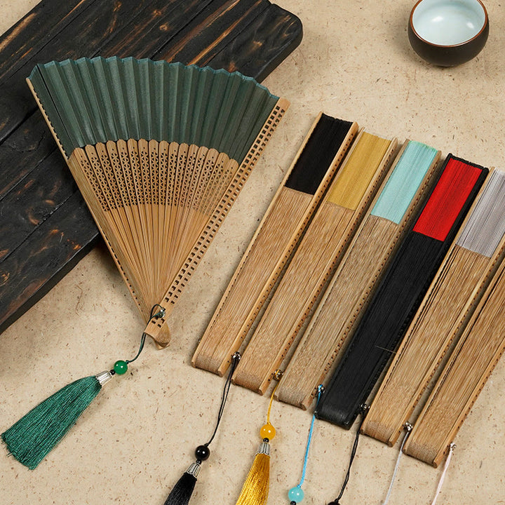 Buddha Stones Vintage Handheld Folding Fan With Bamboo Frames - image 4