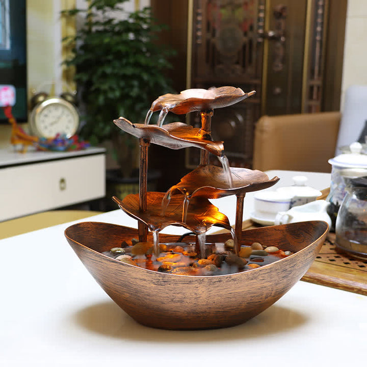 Buddha Stones Lotus Leaf Shaped Waterfall Fountain Tabletop Ornaments With LED Light Home Office Desktop Decoration - Brown(Plastic Version)-Includes Approx. 10–15 Pebbles (~300g) - image 11