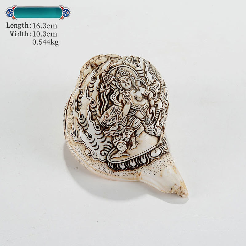 Tibetan Handmade Engraved Shankha Buddha Avalokitesvara Conch Shell Wealth Decoration - King of Treasure 16.3*10.3cm - image 9
