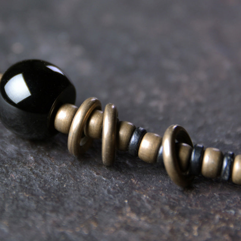 Buddha Stones Ebony Wood Dzi Bead Copper Peace Couple Bracelet Necklace Pendant - image 10