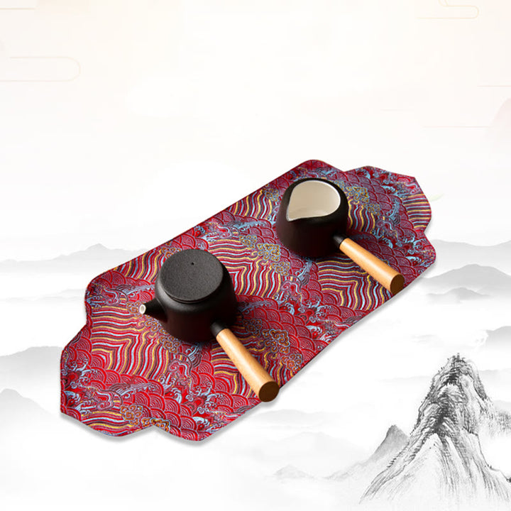 Buddha Stones Sea Wave Bamboo Plum Blossom Brocade Embroidery Cup Mat Pad Tea Cup Coaster Kung Fu Tea Mat - image 10
