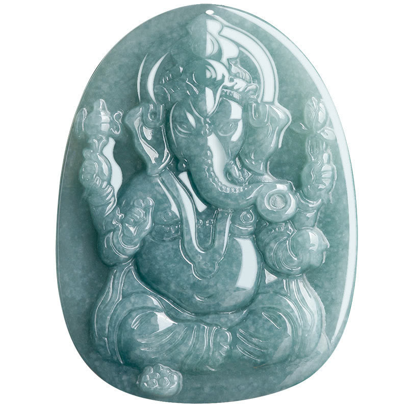 Buddha Stones Natural Jade Ganesh Ganpati Elephant Protection Amulet Necklace Pendant - image 9