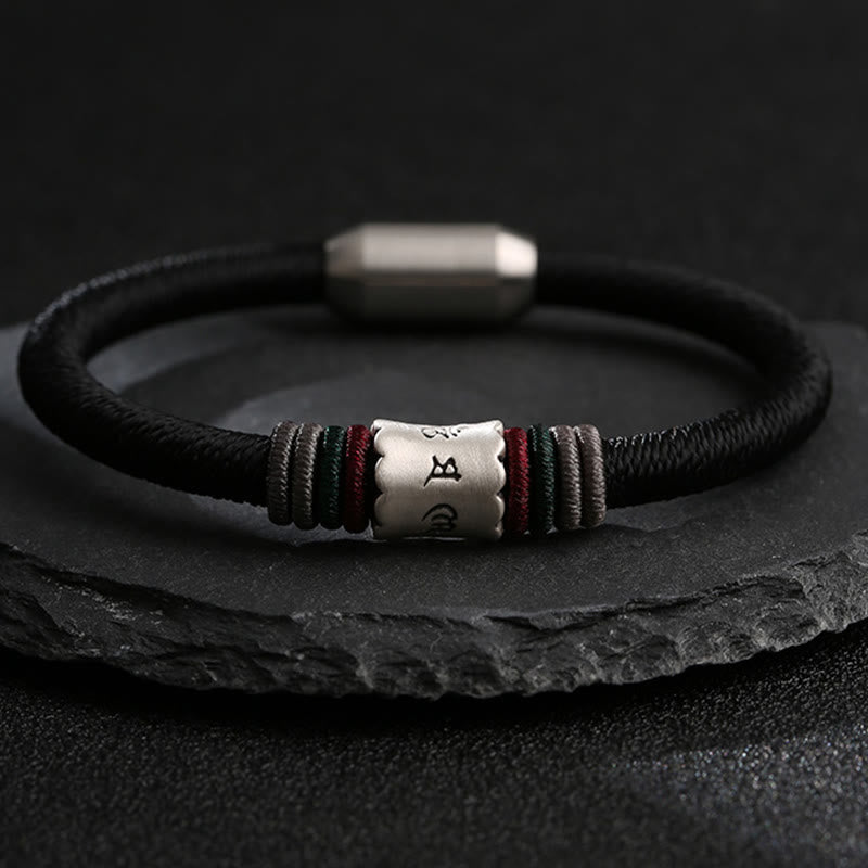 Buddha Stones 999 Sterling Silver Om Mani Padme Hum Peace Magnetic Buckle Bracelet - 19cm - image 0