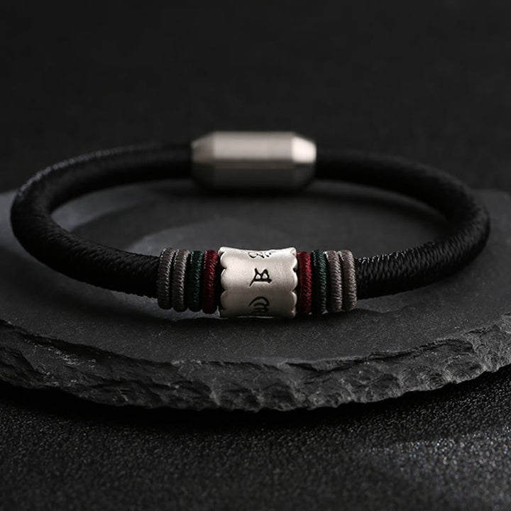 Buddha Stones 999 Sterling Silver Om Mani Padme Hum Peace Magnetic Buckle Bracelet - 19cm - image 0