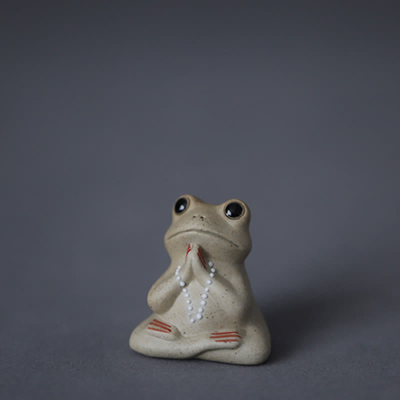 Meditating Ceramic Small Frog Statue Decoration - Praying Frog - image 0