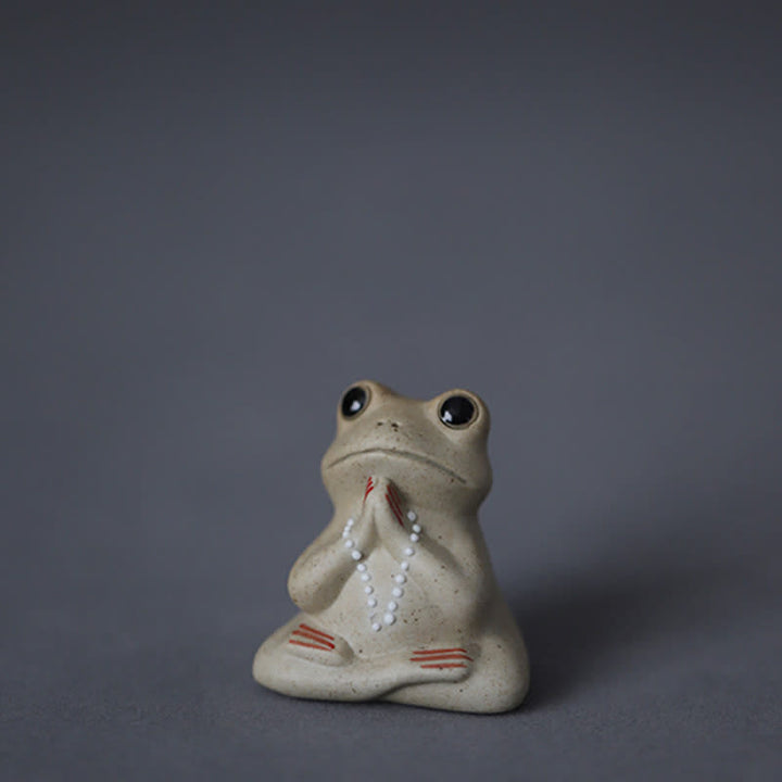 Meditating Ceramic Small Frog Statue Decoration - Praying Frog - image 0