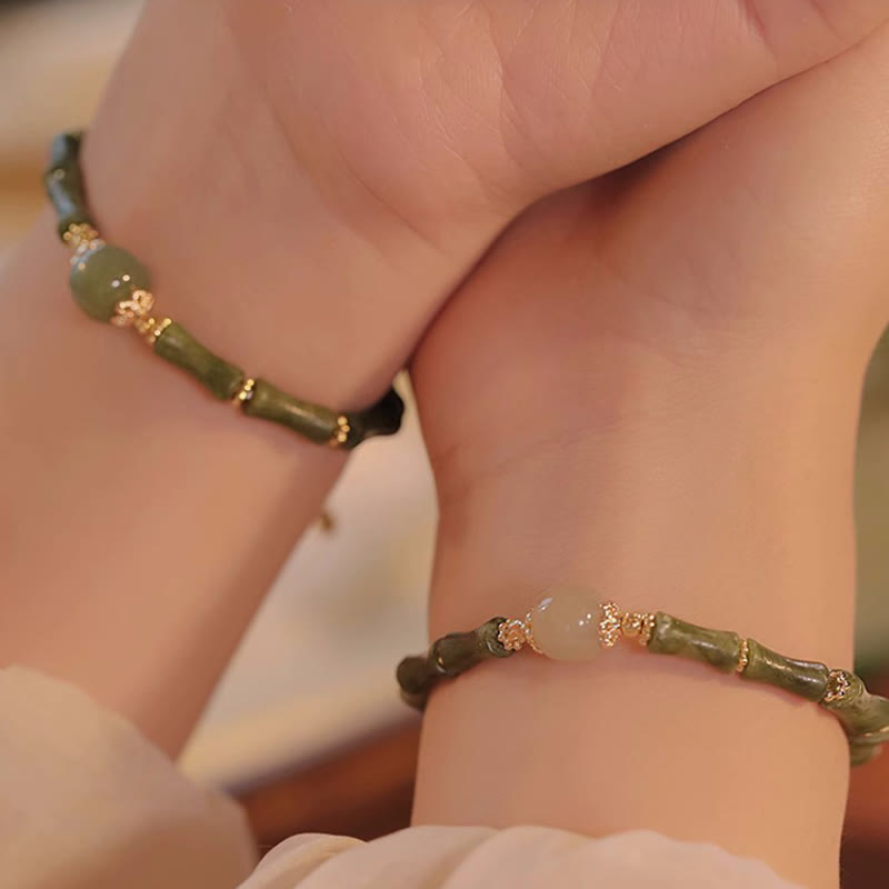 Buddha Stones 14K Copper Plated Peridot Hetian Jade Bamboo Pattern Luck Bracelet - image 8