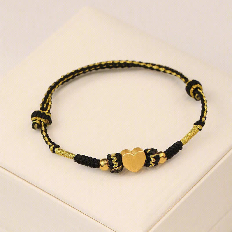 Buddha Stones Tibet Handmade Love Heart King Kong Knot Luck Braided Bracelet - Love Heart Black Gold Bracelet - image 0