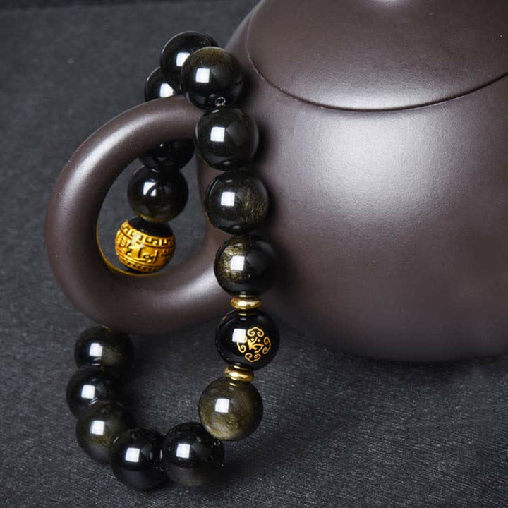 Buddha Stones Chinese Zodiac Natal Buddha Gold Sheen Obsidian Wealth Protection Bracelet - image 13