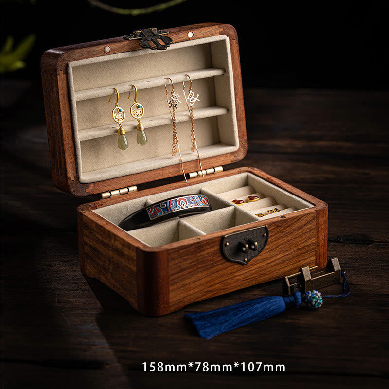 Retro Handmade Floral Pattern Rosewood Jewelry Storage Box Lockable Wooden Gift Organizer Box - image 1