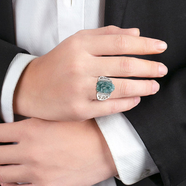 Buddha Stones 925 Sterling Silver Fengshui Wealth Prosperity Jade PiXiu Luck Ring - image 7