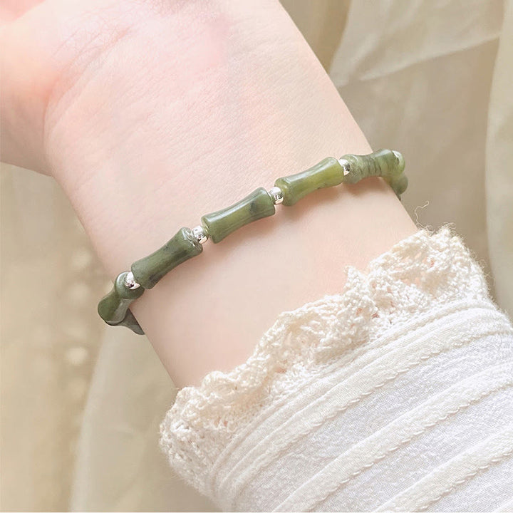 Buddha Stones 925 Sterling Silver Bamboo Jade Lucky Cat Fu Character Luck Abundance Bracelet - image 10