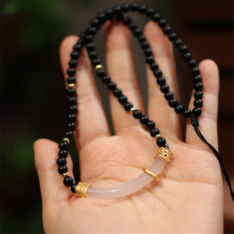 925 Sterling Silver Black Onyx Chalcedony Protection Beaded Necklace Pendant - Black Onyx&Chalcedony - image 0