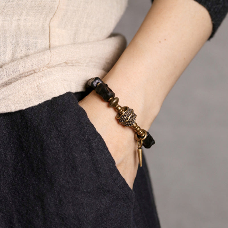 Buddha Stones Ebony Wood Copper Balance Protection Couple Bracelet - image 2
