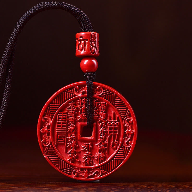 Buddha Stones Natural Cinnabar Mountain Ghosts Spend Money Bagua Blessing Necklace Pendant Key Chain - image 1