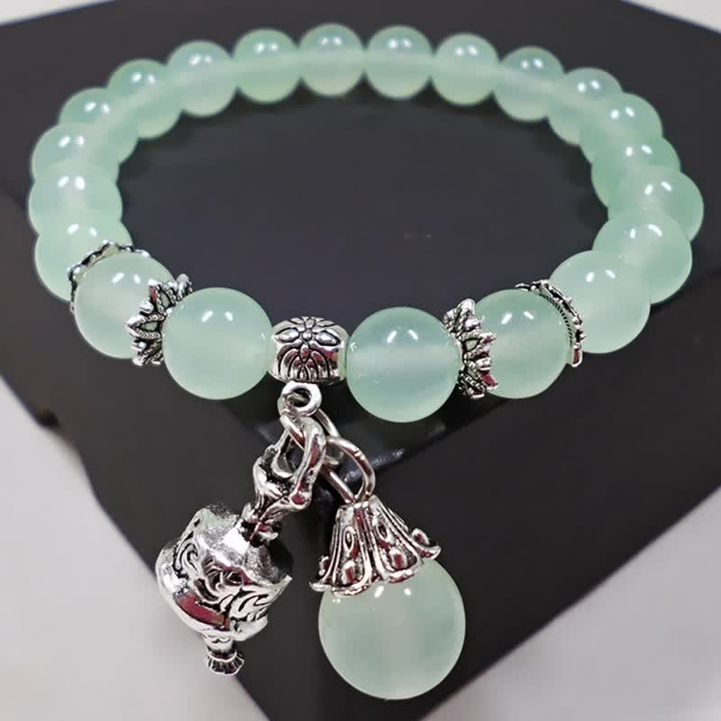 Buddha Stones Vintage Crystal Chalcedony Stone Energy Beaded Bell Charm Bracelet - image 16