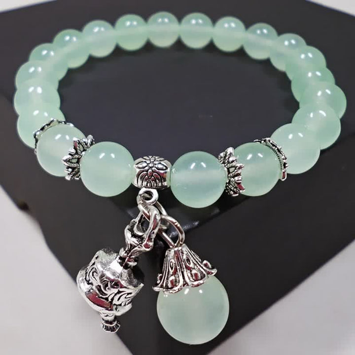 Buddha Stones Vintage Crystal Chalcedony Stone Energy Beaded Bell Charm Bracelet - image 16