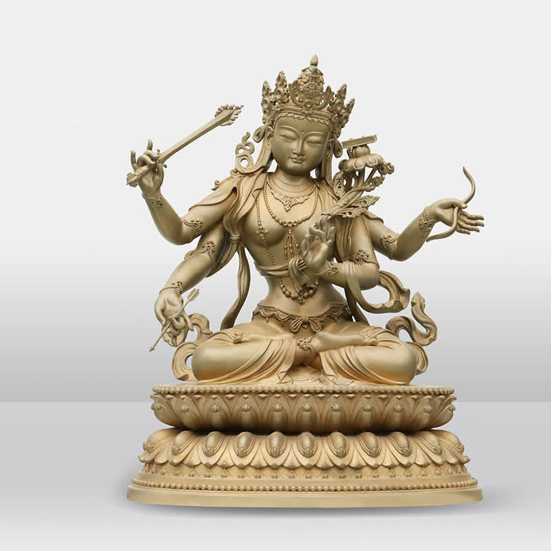 Four-armed Manjusri Bodhisattva Figurine Serenity Copper Statue Decoration - Gold - 20CM - image 12