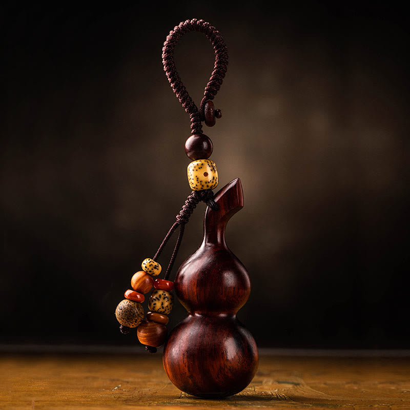 Tibetan Ebony Small Leaf Red Sandalwood Gourd Luck Protection Key Chain - image 13