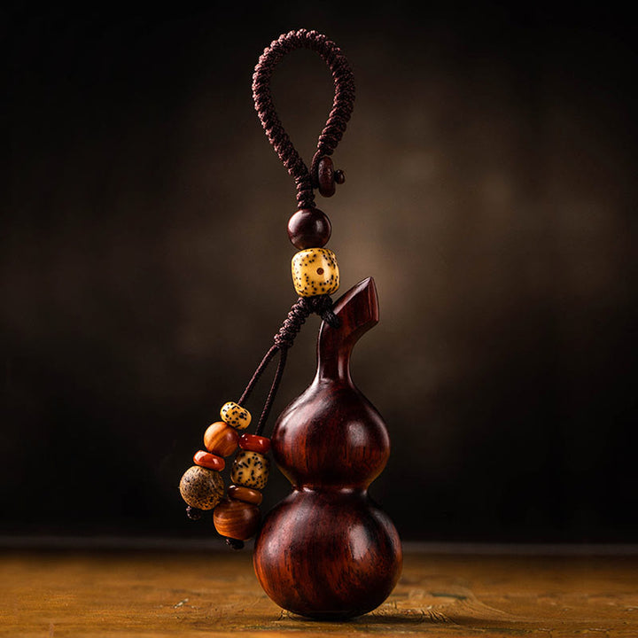 Tibetan Ebony Small Leaf Red Sandalwood Gourd Luck Protection Key Chain - image 13