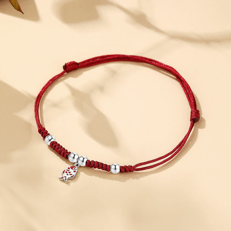Buddha Stones 925 Sterling Silver Luck Koi Fish Wealth Handcrafted Braided Red Bracelet - image 2